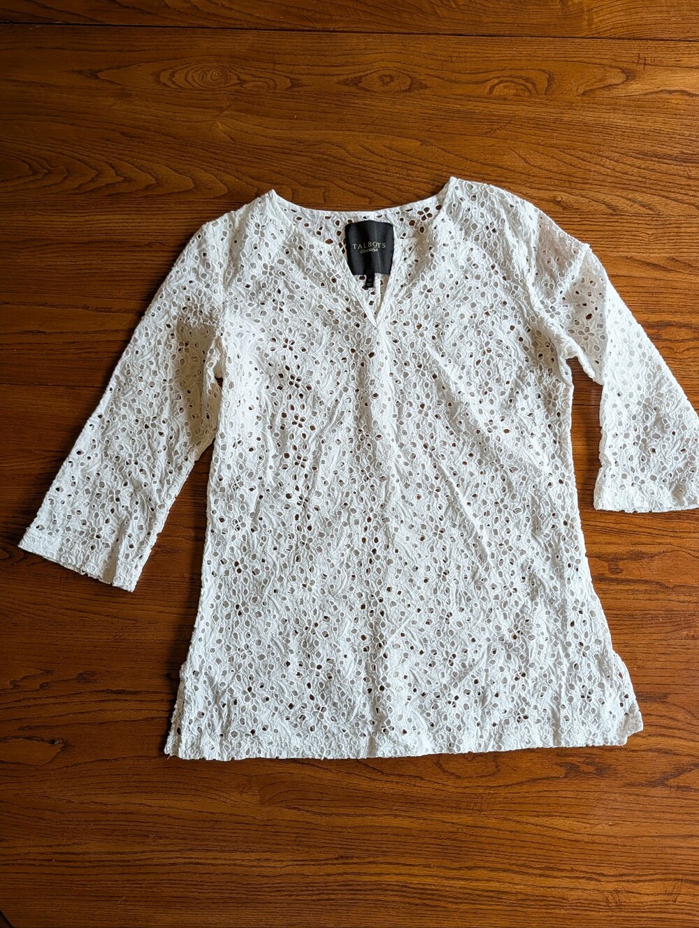 Talbots White Eyelet Lace Tunic Top - 3/4 Sleeve - Size 10 - Like New